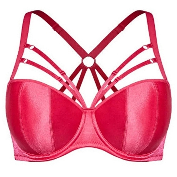 FOX & ROYAL ☆ RASPBERRY SATIN ☆ STRAPPY DEMI UNDERWIRE BRA ☆ 46D ☆ NWT - Picture 2 of 6